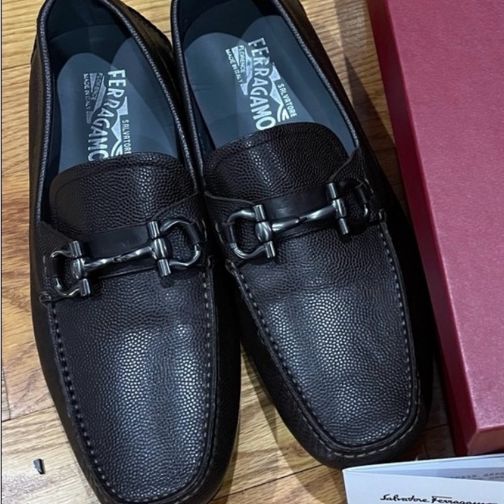 Salvatore Ferragamo Brown Leather Loafers with Horsebit Detail